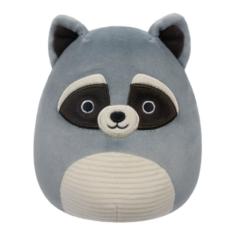 Squishmallows 20 cm - Rocky a szürke mosómedve fehér kordbársony hassal