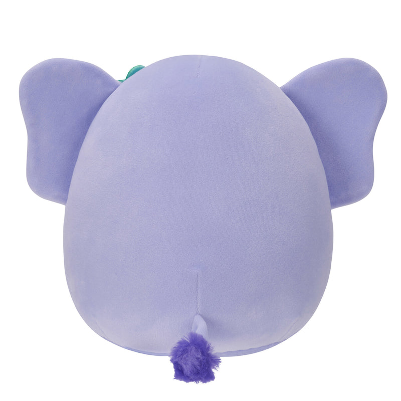 Squishmallows 20 cm - Anjali a lila elefánt virágos kitűzővel