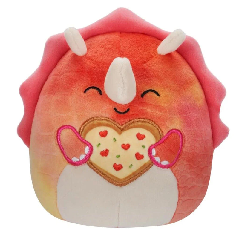 Squishmallows 20 cm - Trinity a rózsaszín triszeratopsz pizzát tartva